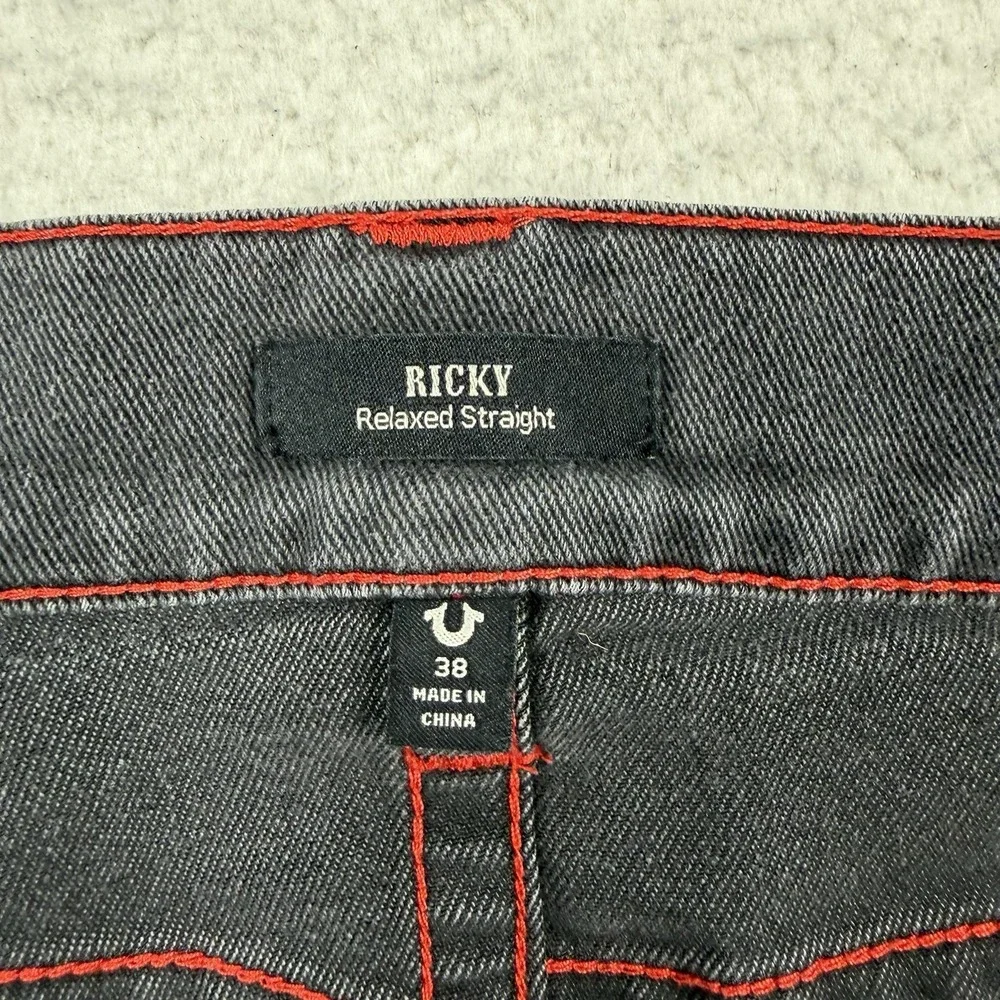 True Religion Jeans Men's 38 Black Ricky Relaxed Straight Distressed 38x33